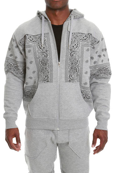 TEEK - M3565 Bandana Fleece Zip-up Hoodie - Gray JACKET TEEK MJ 3XB GRAY