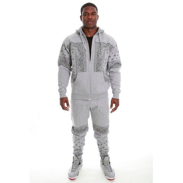 TEEK - M3565 Bandana Fleece Zip-up Hoodie - Gray JACKET TEEK MJ