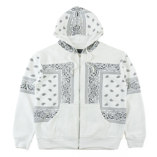 TEEK - M3565 Bandana Fleece Zip-up Hoodie - White TOPS TEEK MJ M WHITE
