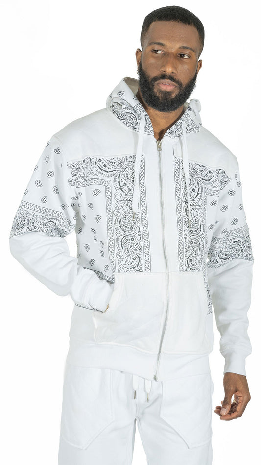 TEEK - M3565 Bandana Fleece Zip-up Hoodie - White TOPS TEEK MJ