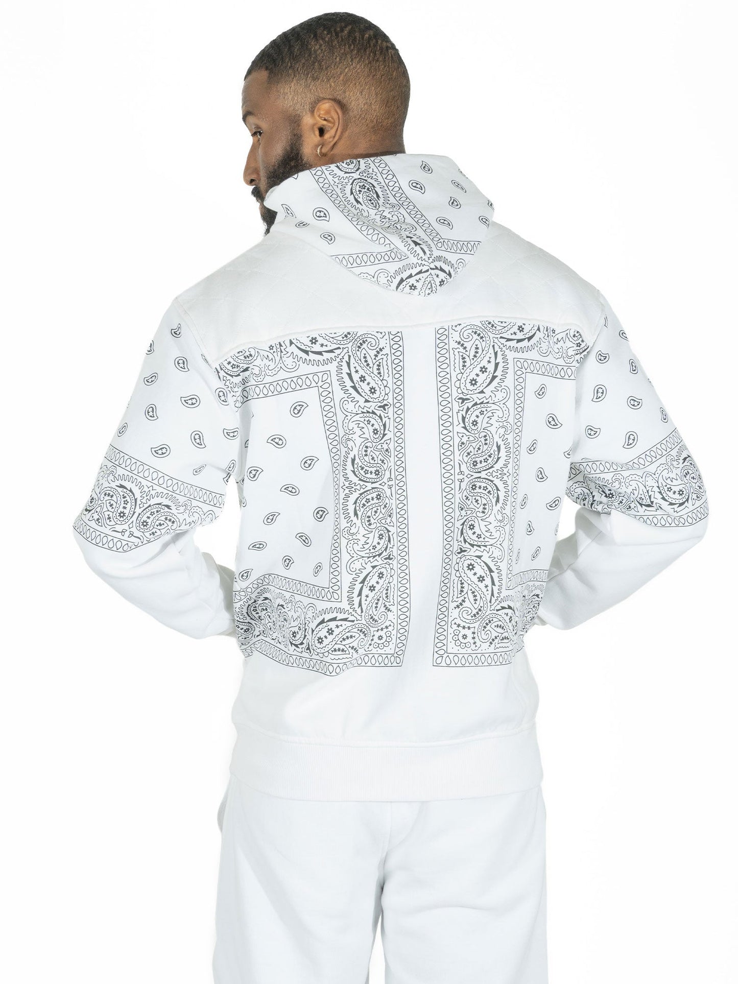 TEEK - M3565 Bandana Fleece Zip-up Hoodie - White TOPS TEEK MJ