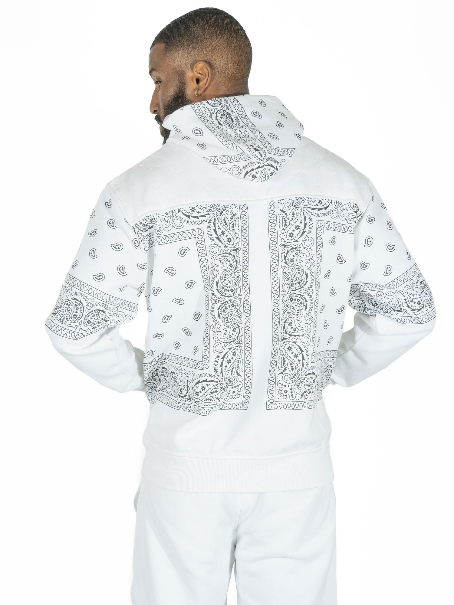 TEEK - M3565 Bandana Fleece Zip-up Hoodie - White TOPS TEEK MJ