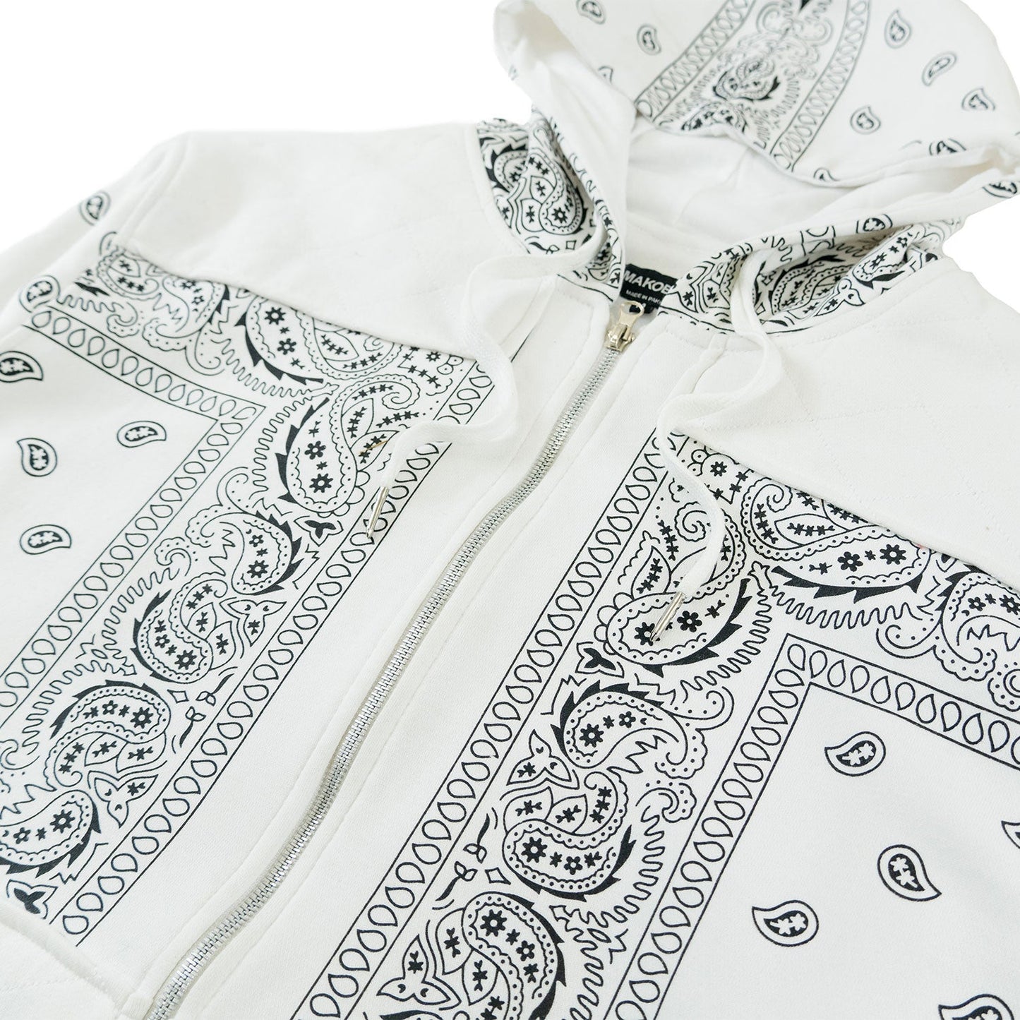 TEEK - M3565 Bandana Fleece Zip-up Hoodie - White TOPS TEEK MJ