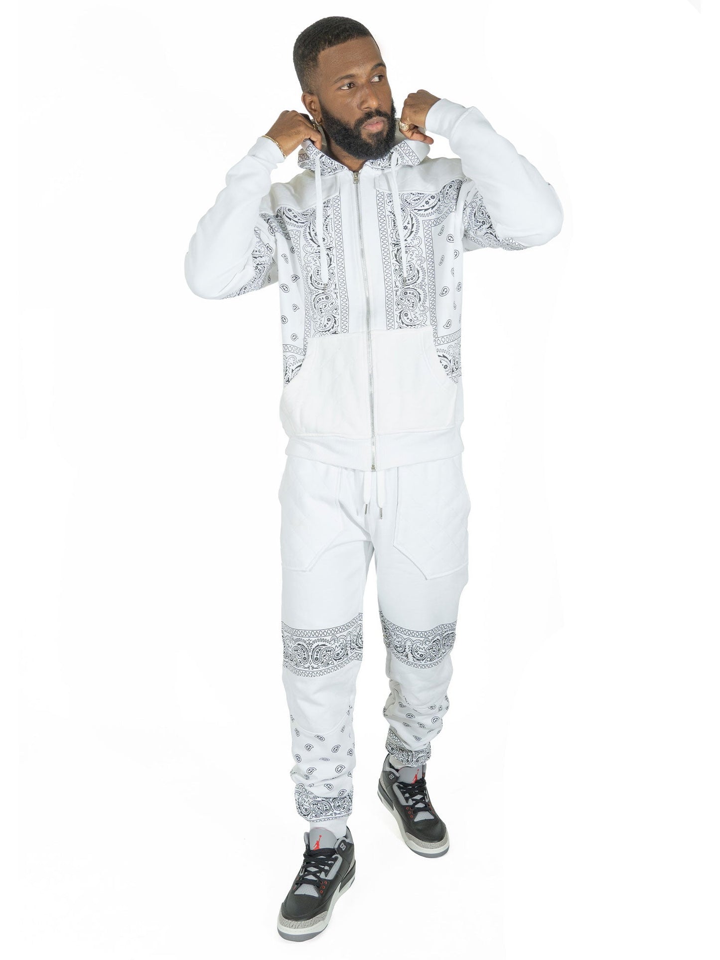 TEEK - M3565 Bandana Fleece Zip-up Hoodie - White TOPS TEEK MJ