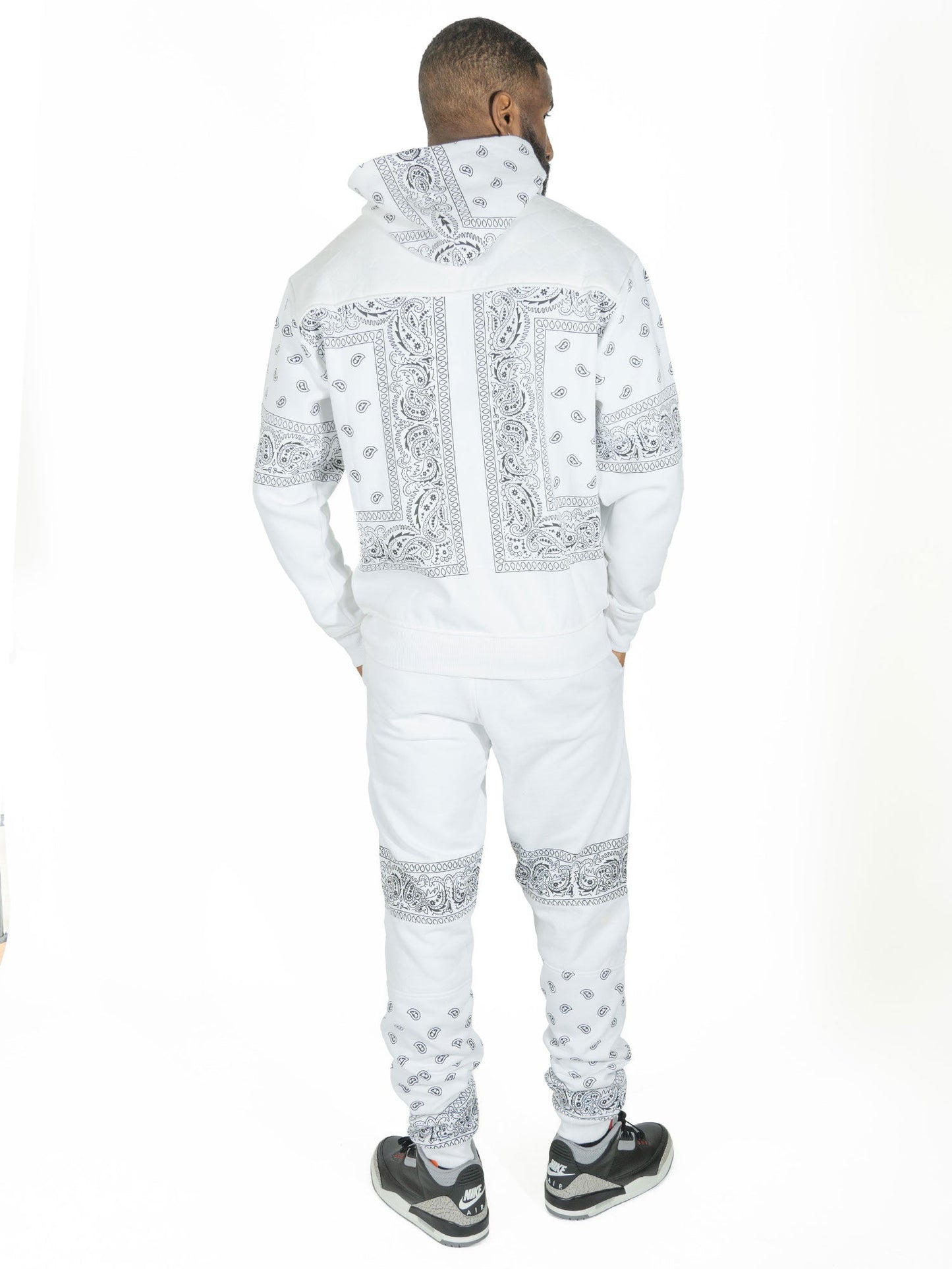 TEEK - M3565 Bandana Fleece Zip-up Hoodie - White TOPS TEEK MJ