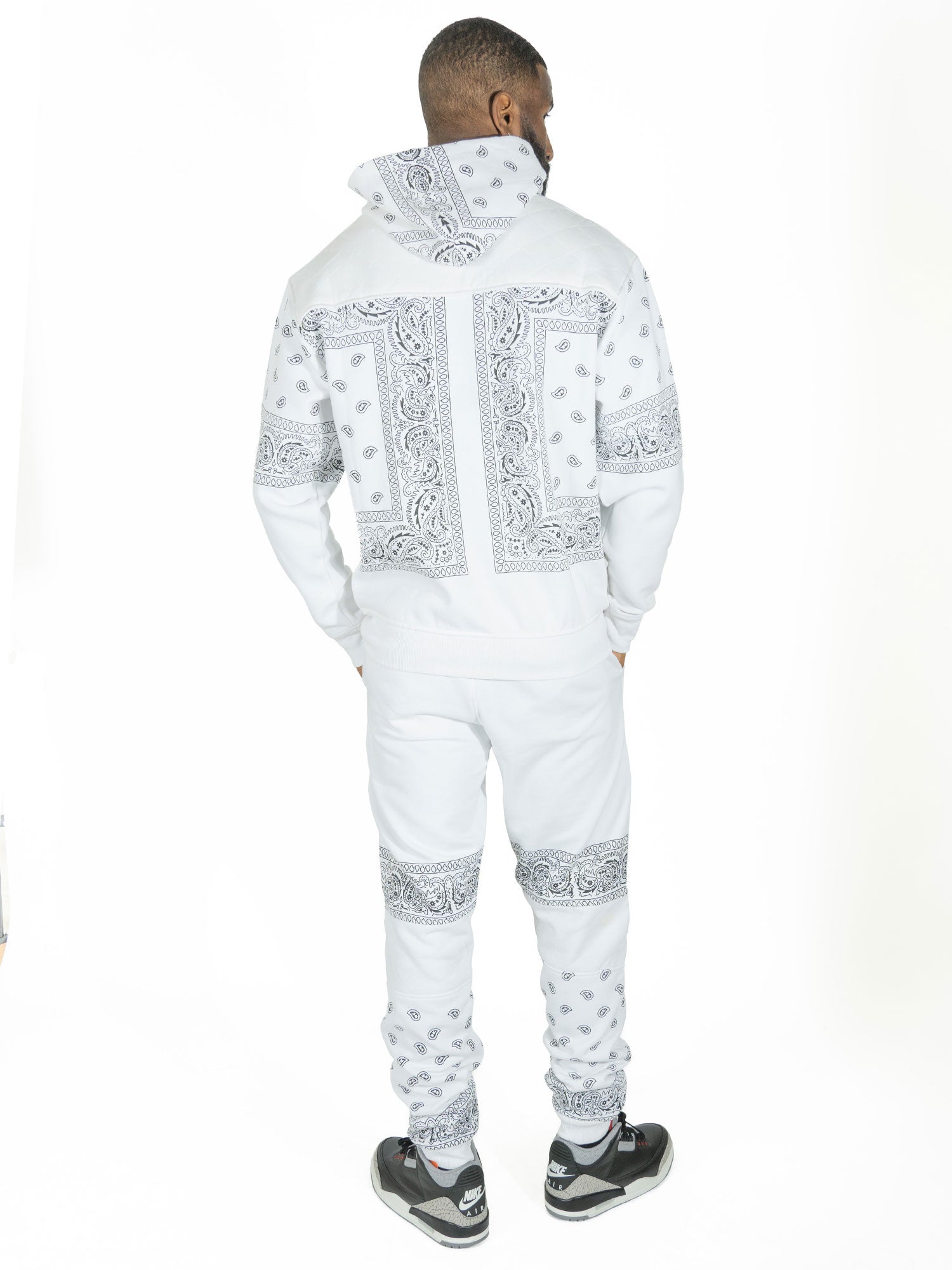 TEEK - M3565 Bandana Fleece Zip-up Hoodie - White TOPS TEEK MJ