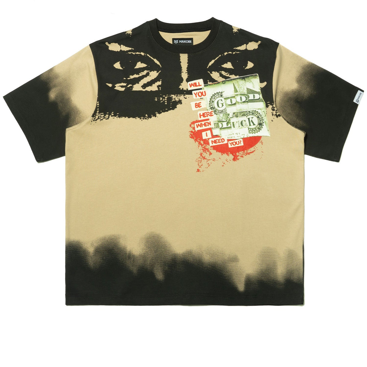 M369 Good Luck Money Oversized Tee - Khaki Shirts & Tops Makobi Jeans USA