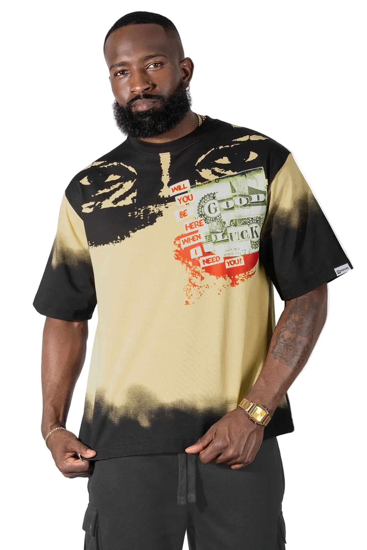 M369 Good Luck Money Oversized Tee - Khaki Shirts & Tops Makobi Jeans USA