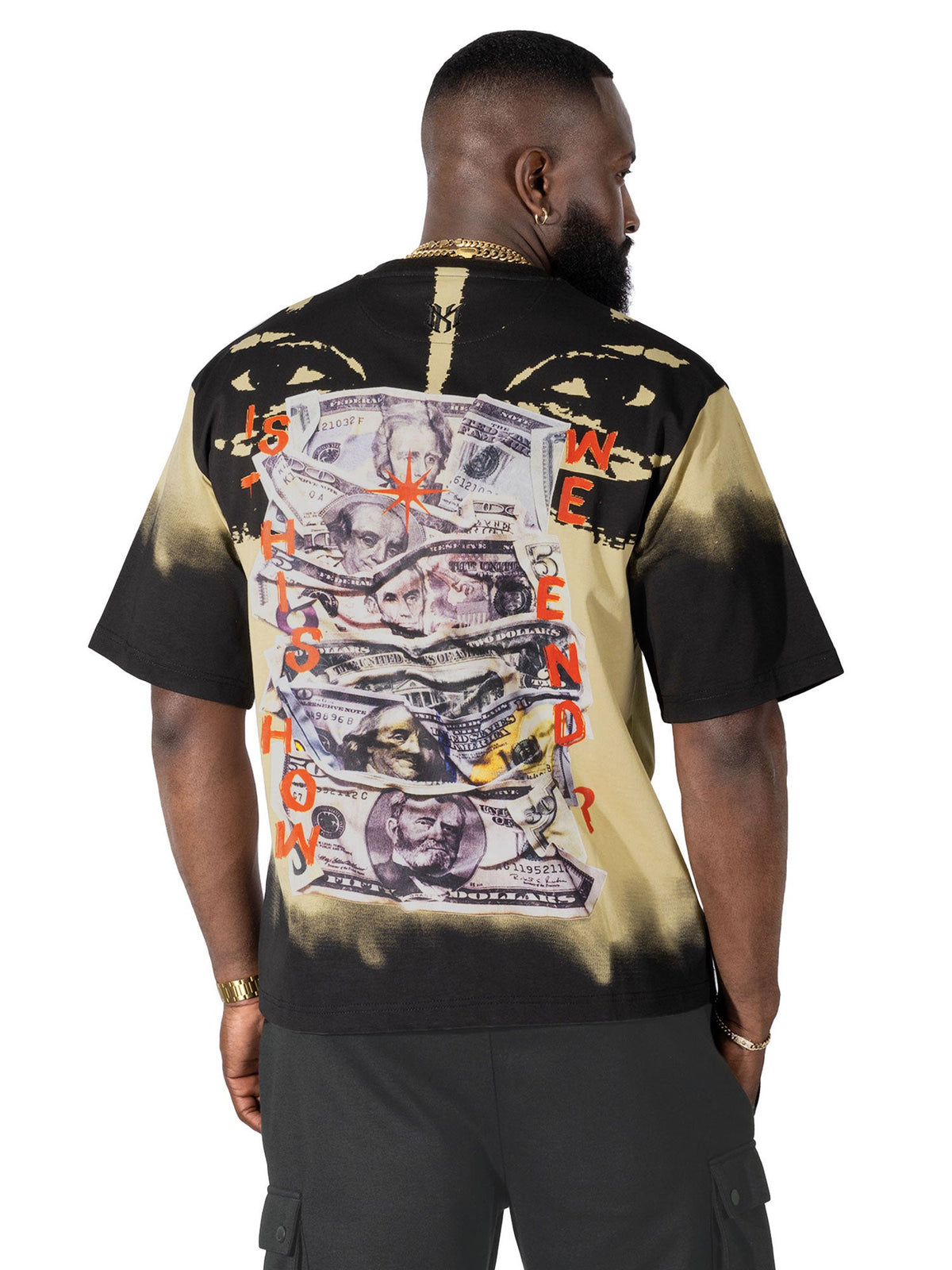 M369 Good Luck Money Oversized Tee - Khaki Shirts & Tops Makobi Jeans USA