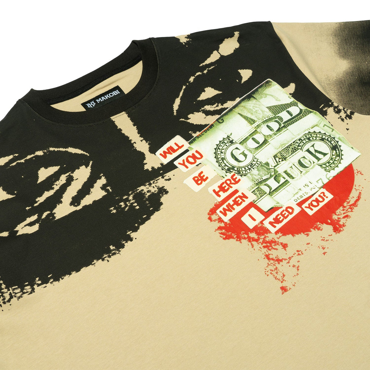 M369 Good Luck Money Oversized Tee - Khaki Shirts & Tops Makobi Jeans USA