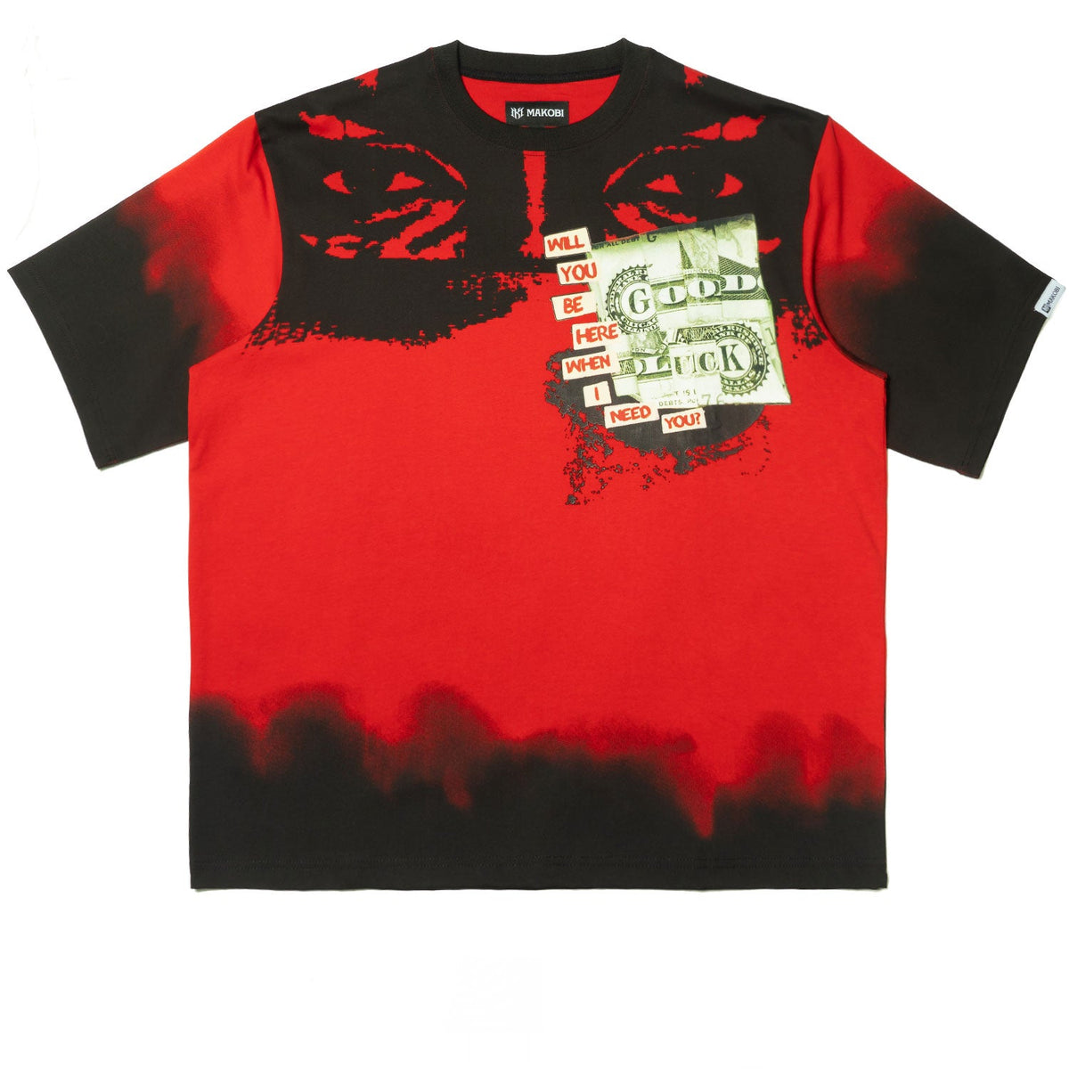 M369 Good Luck Money Oversized Tee - Red Shirts & Tops Makobi Jeans USA