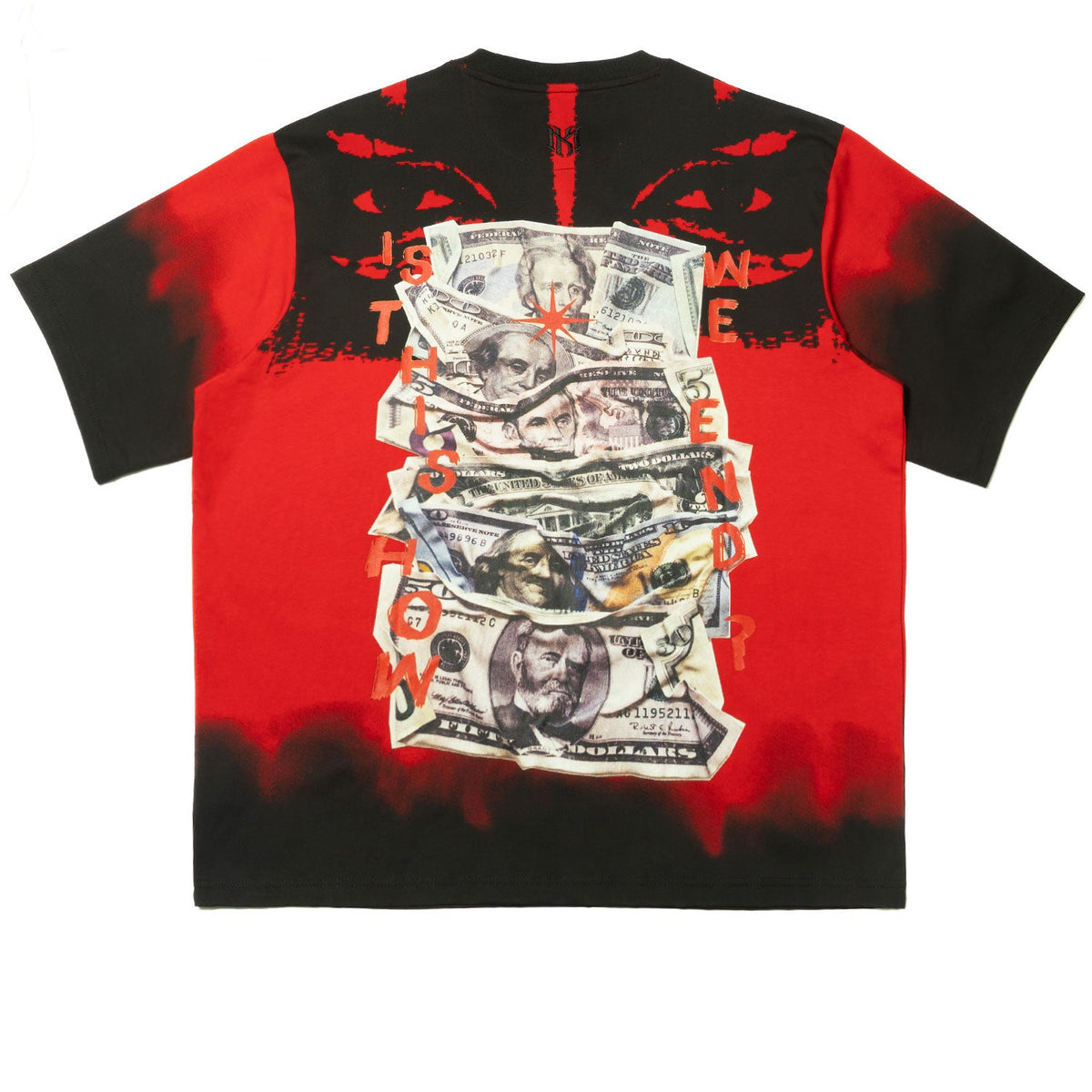 M369 Good Luck Money Oversized Tee - Red Shirts & Tops Makobi Jeans USA