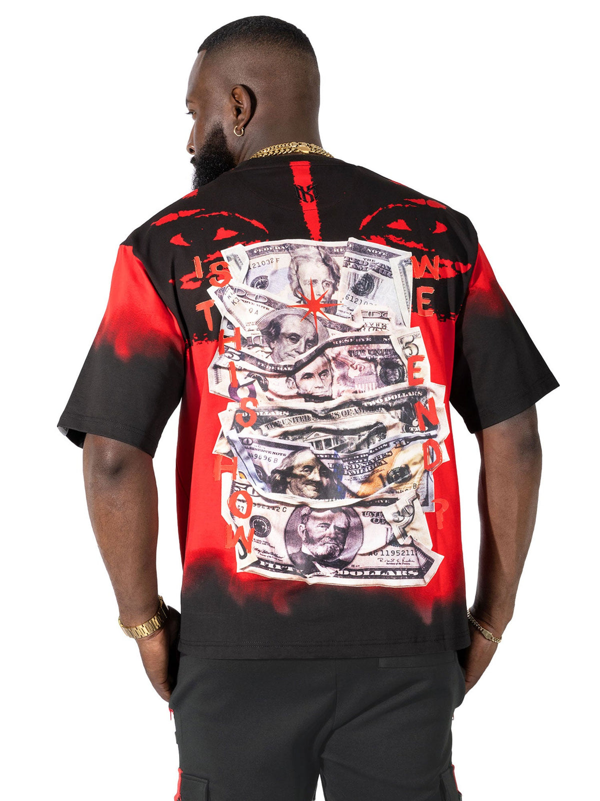 M369 Good Luck Money Oversized Tee - Red Shirts & Tops Makobi Jeans USA