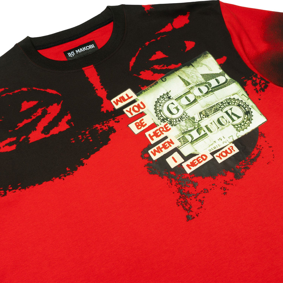 M369 Good Luck Money Oversized Tee - Red Shirts & Tops Makobi Jeans USA