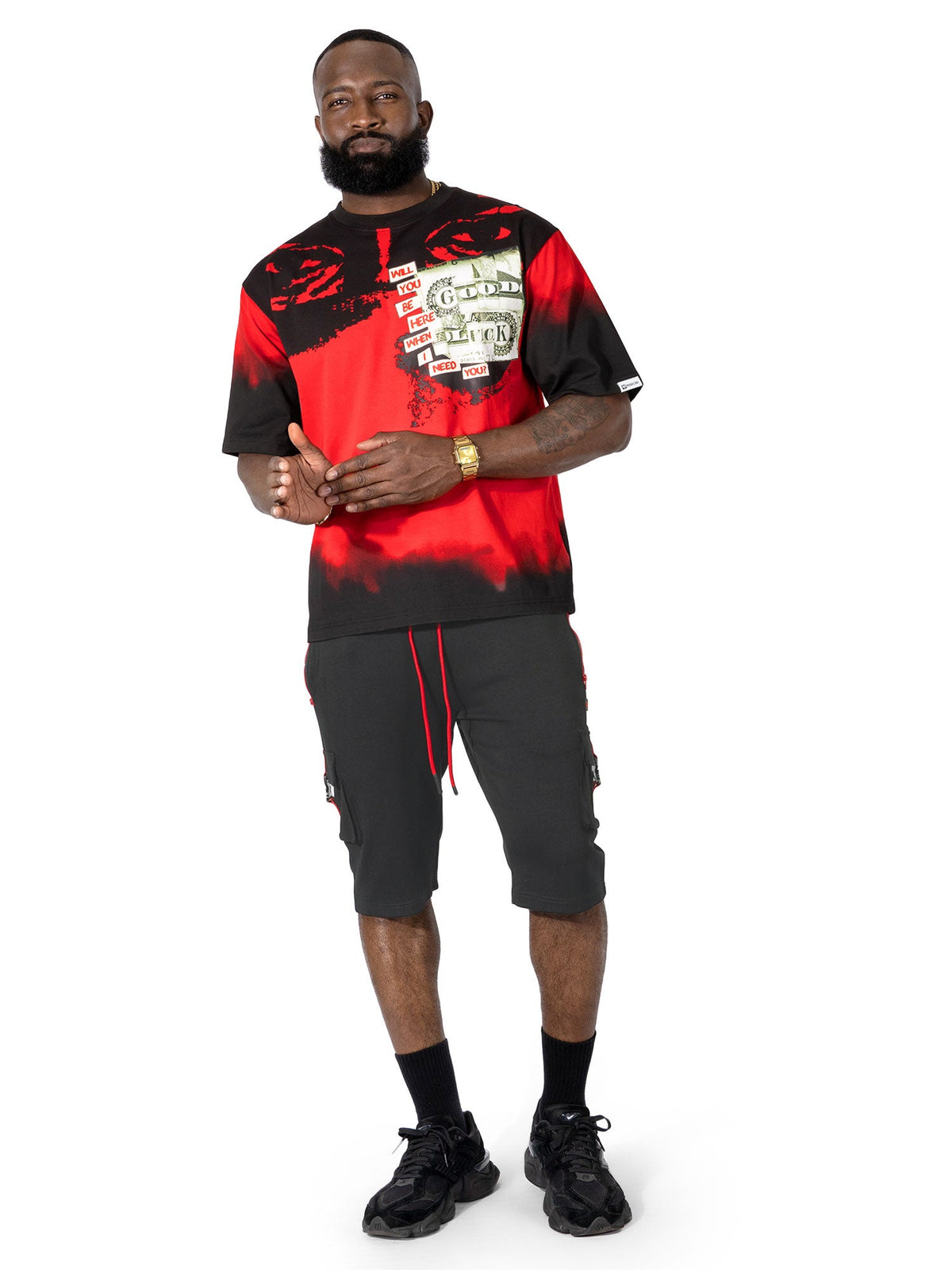 M369 Good Luck Money Oversized Tee - Red Shirts & Tops Makobi Jeans USA