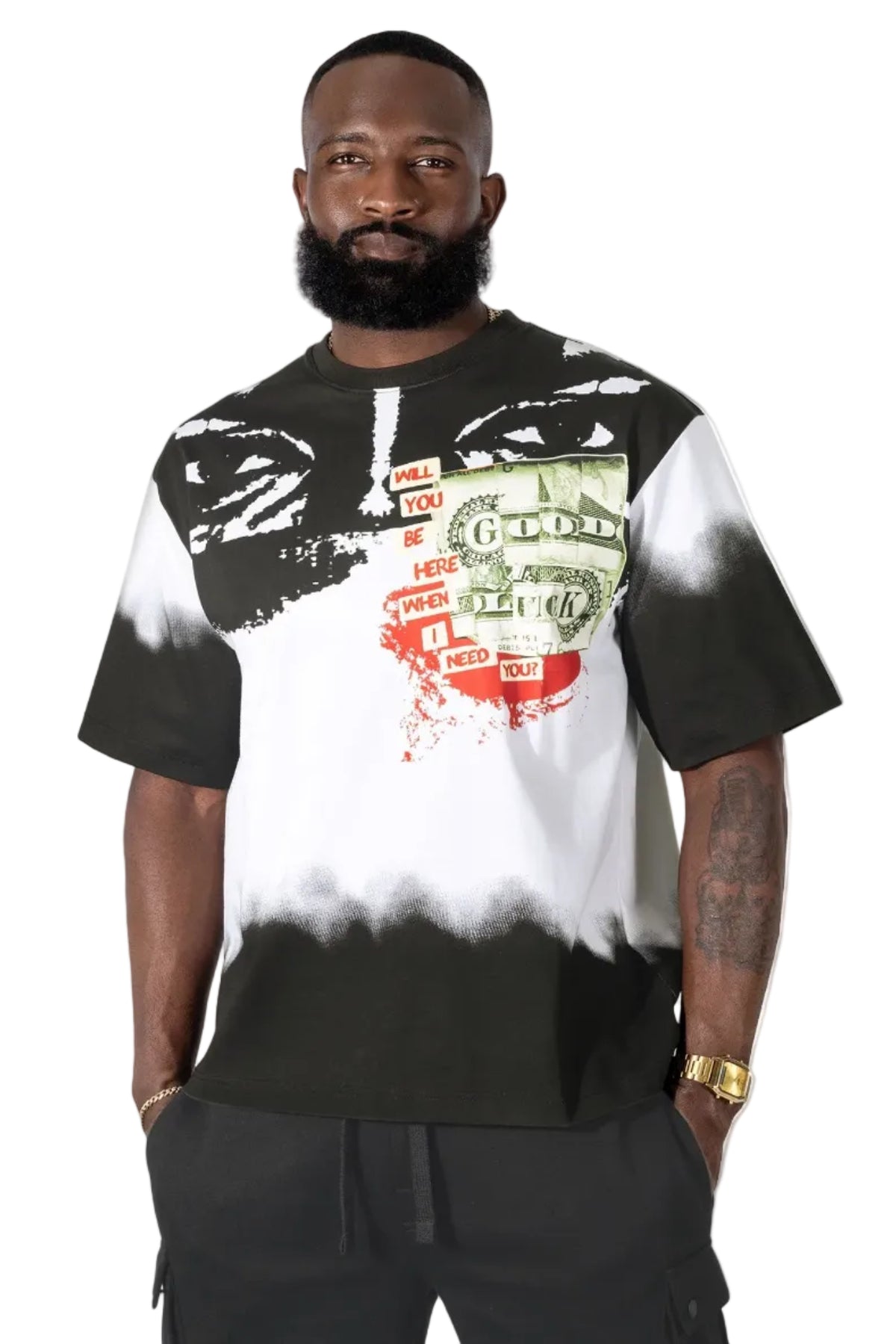 M369 Good Luck Money Oversized Tee - White Shirts & Tops Makobi Jeans USA