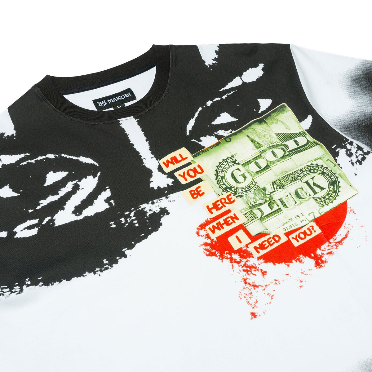 M369 Good Luck Money Oversized Tee - White Shirts & Tops Makobi Jeans USA
