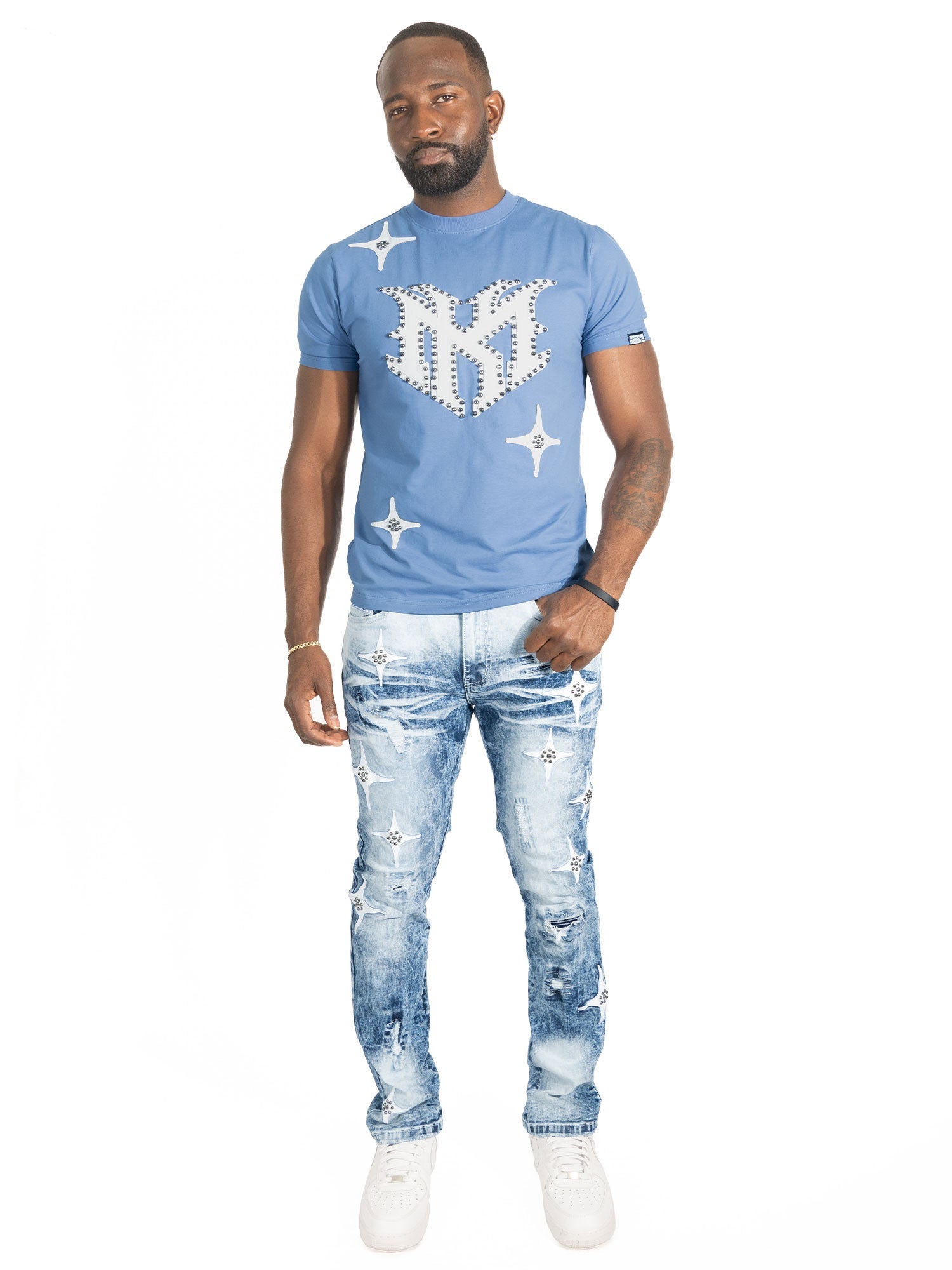 Tee | M418 Bottega T-shirt - Blue T-shirt Makobi Jeans USA