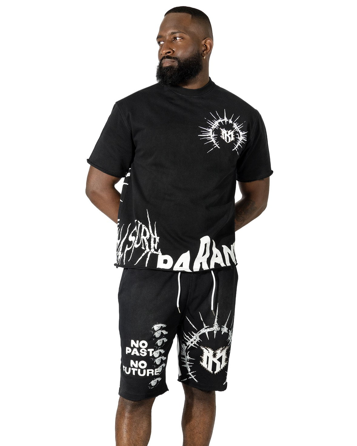 M424 Paranova Short Set - Black Outfit Sets Makobi Jeans USA