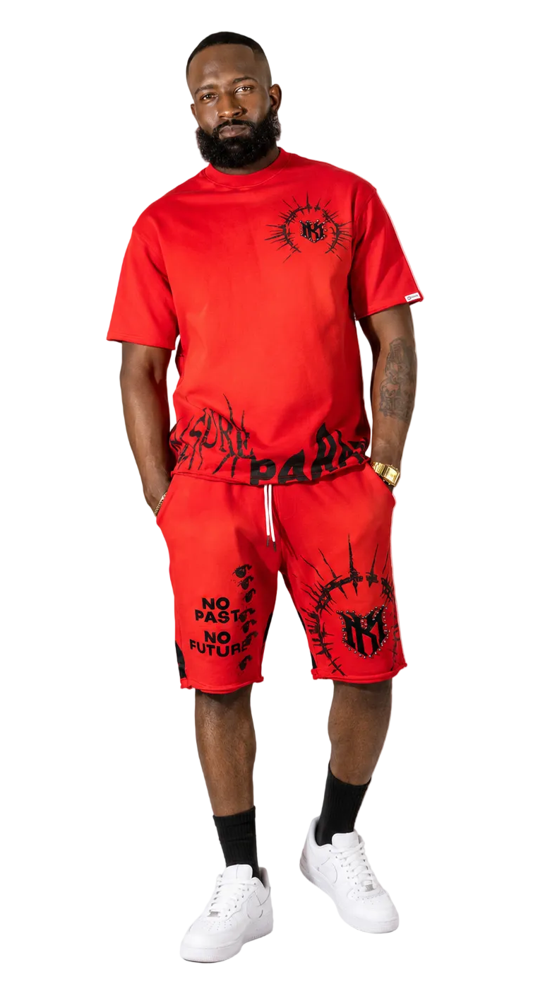 M424 Paranova Short Set - Red Outfit Sets Makobi Jeans USA