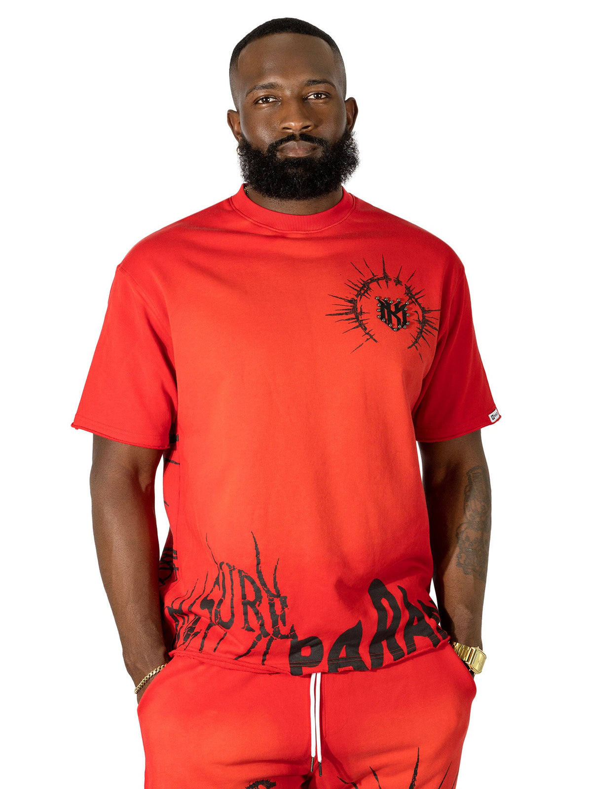 M424 Paranova Short Set - Red Outfit Sets Makobi Jeans USA
