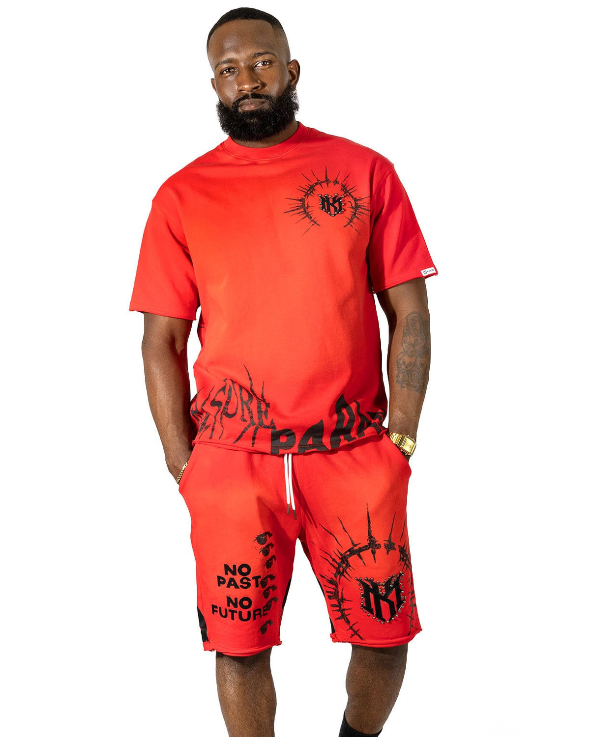 M424 Paranova Short Set - Red Outfit Sets Makobi Jeans USA