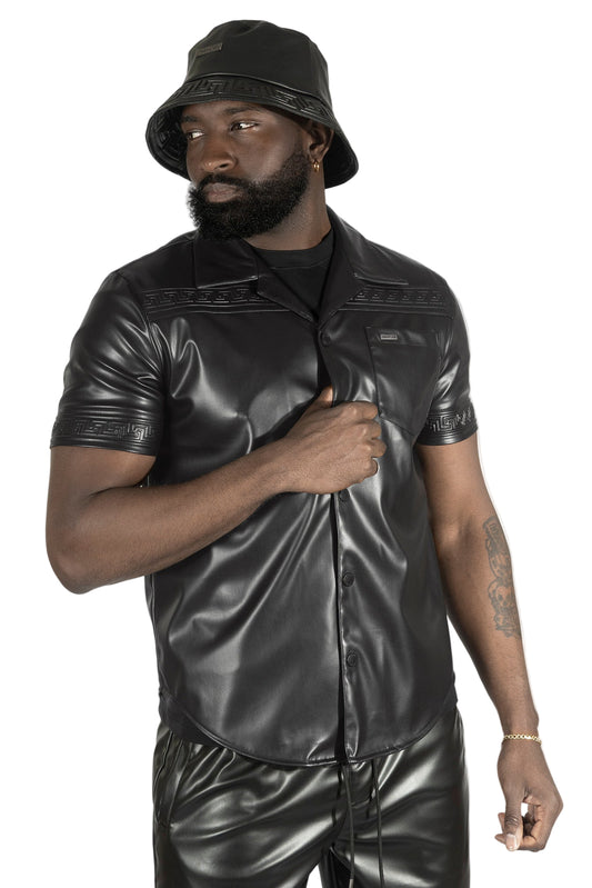 TEEK - M429 Bellucci Vegan Leather Shirt - Black TOPS TEEK MJ
