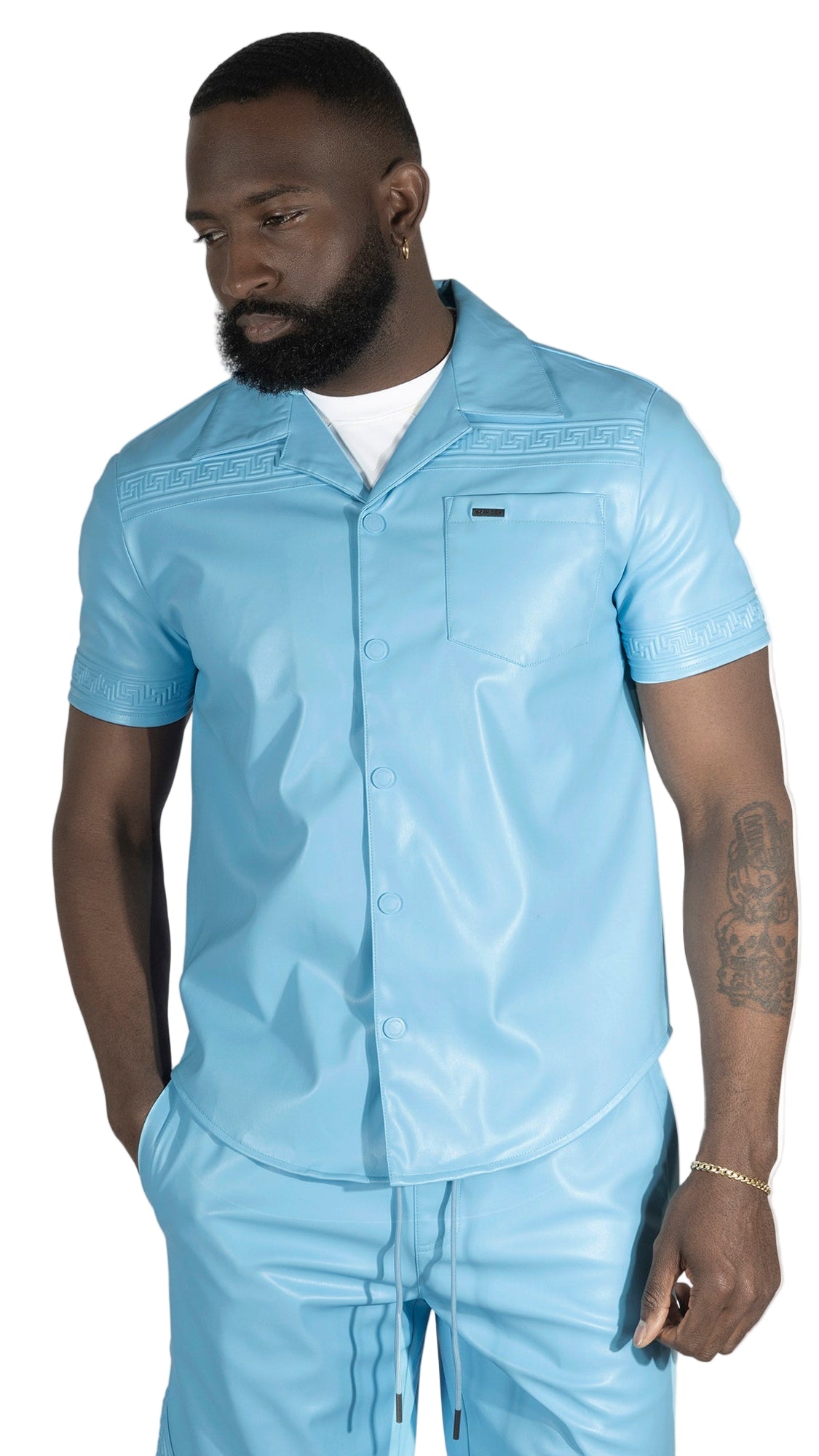TEEK - M429 Bellucci Vegan Leather Shirt - Blue SHORTS TEEK MJ