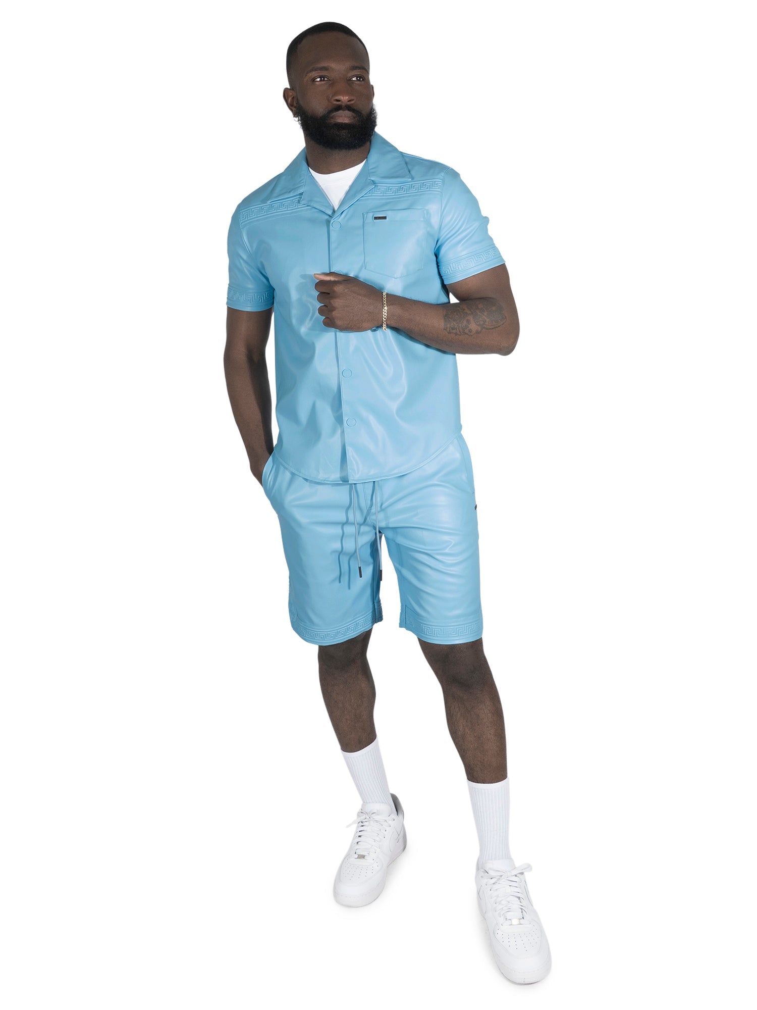 TEEK - M429 Bellucci Vegan Leather Shirt - Blue SHORTS TEEK MJ