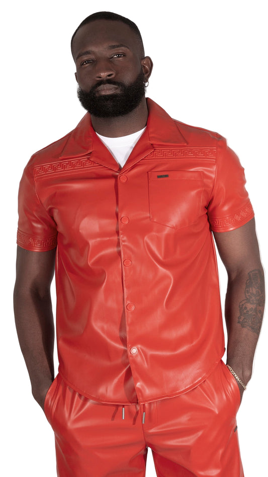 TEEK - M429 Bellucci Vegan Leather Shirt - Red TOPS TEEK MJ