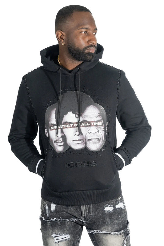 Fleece Hoodie | M4353 Iconic Pull Over - Black Hoodies Makobi Jeans USA