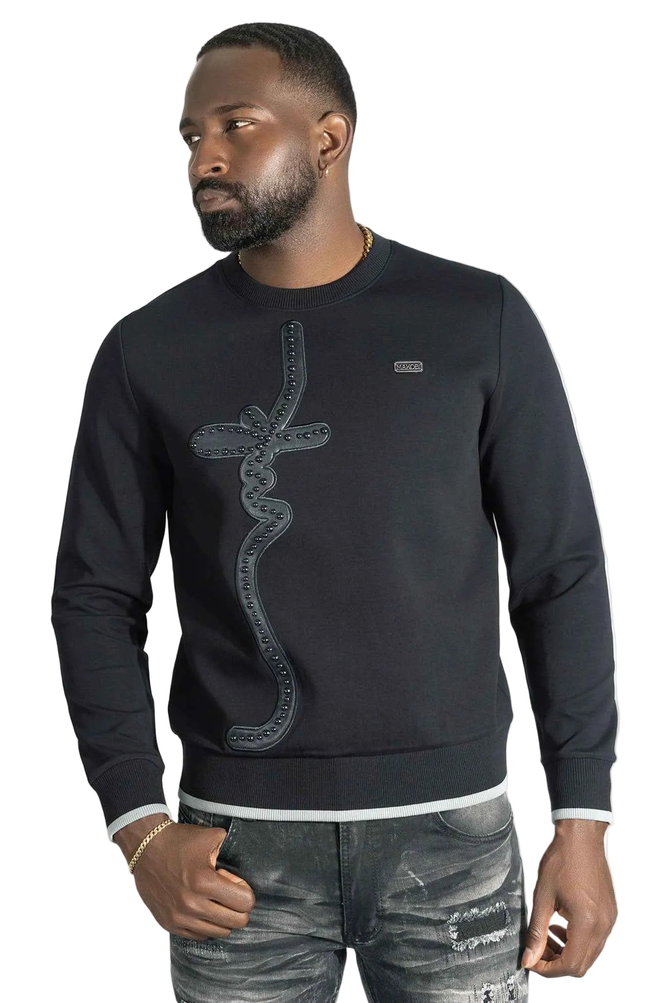 Sweatshirt | M4355 Lorenzo MK Crewneck - Black Sweatshirt Makobi Jeans USA
