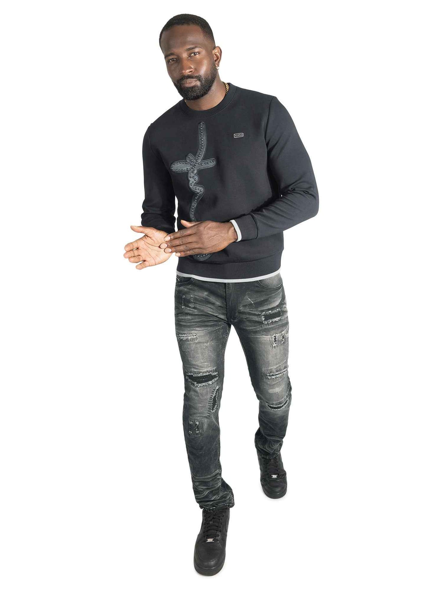 Sweatshirt | M4355 Lorenzo MK Crewneck - Black Sweatshirt Makobi Jeans USA