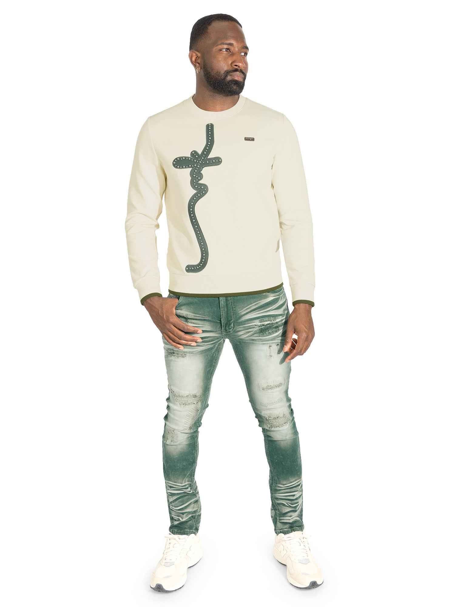 Sweatshirt | M4355 Lorenzo MK Crewneck - Natural Sweatshirt Makobi Jeans USA