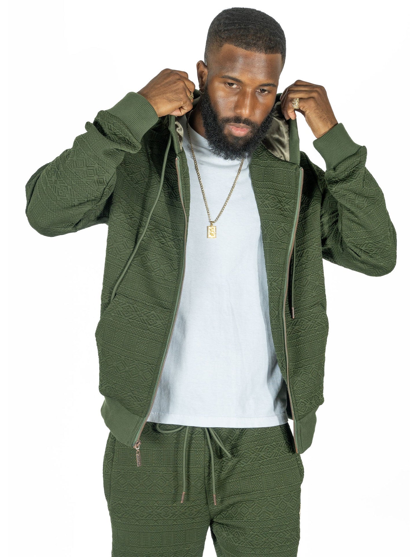 TEEK - M4356 Berteli Jacquard Hoody Set - Olive SET TEEK MJ
