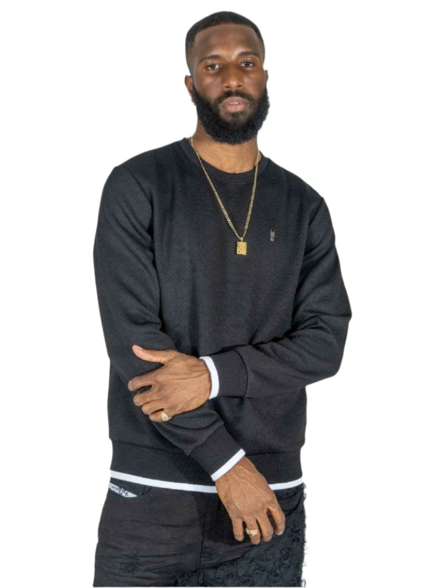 M4390 Beanchi Jacquard Crewneck - Black Sweatshirt Makobi Jeans USA