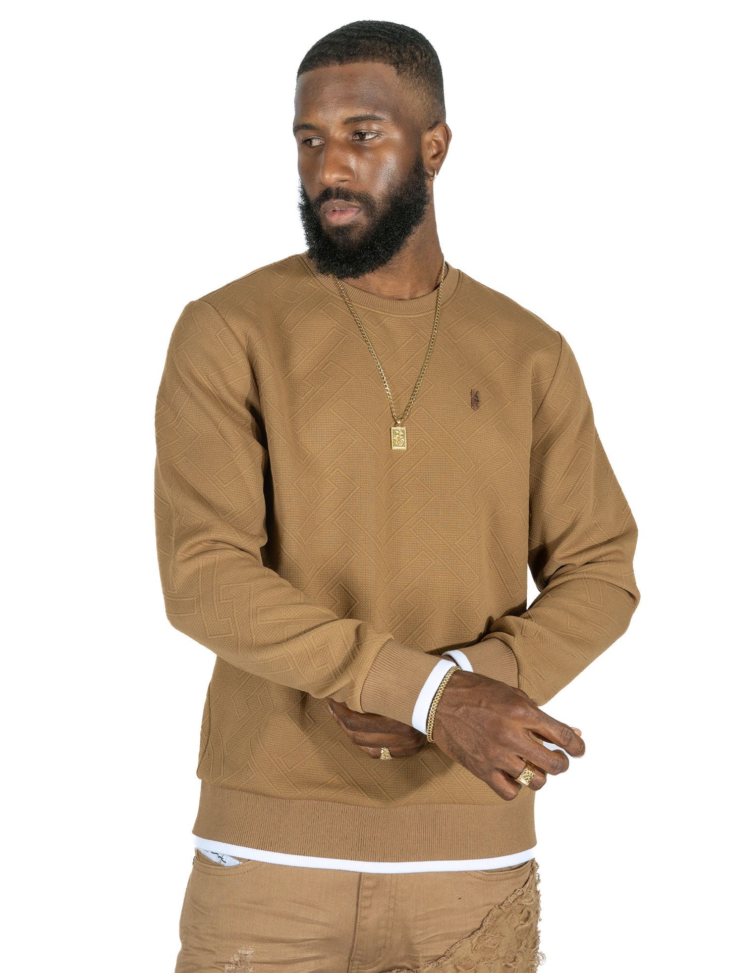 TEEK - M4390 Beanchi Jacquard Crewneck - Mocha TOPS TEEK MJ