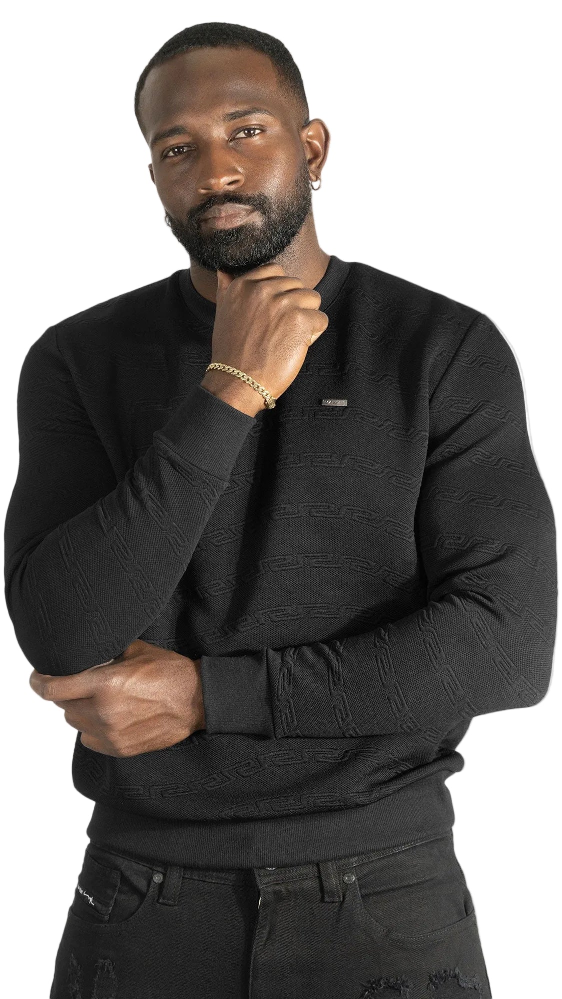 Sweatshirt | M4412 Bianco Crewneck - Black Sweatshirt Makobi Jeans USA