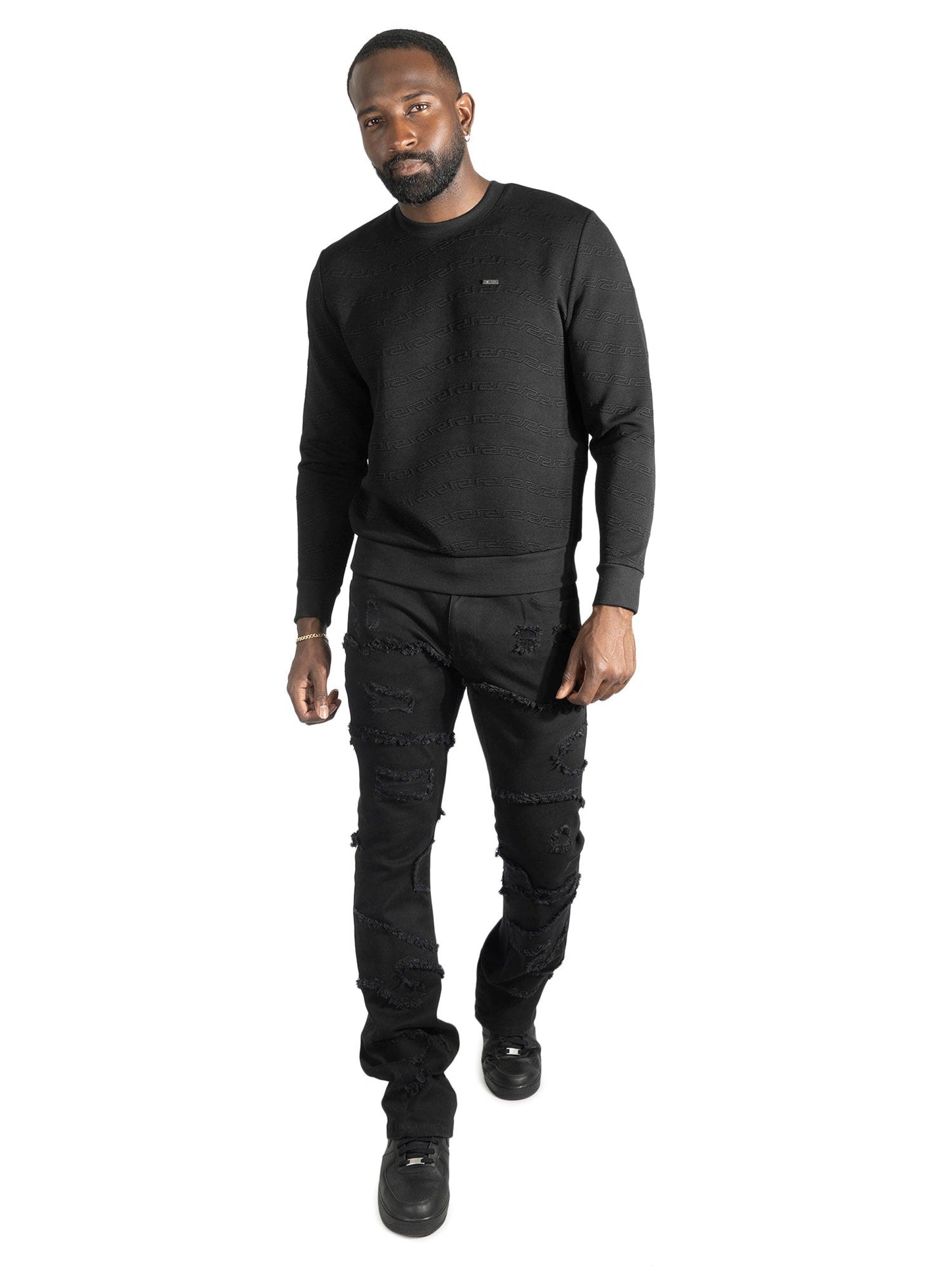 Sweatshirt | M4412 Bianco Crewneck - Black Sweatshirt Makobi Jeans USA