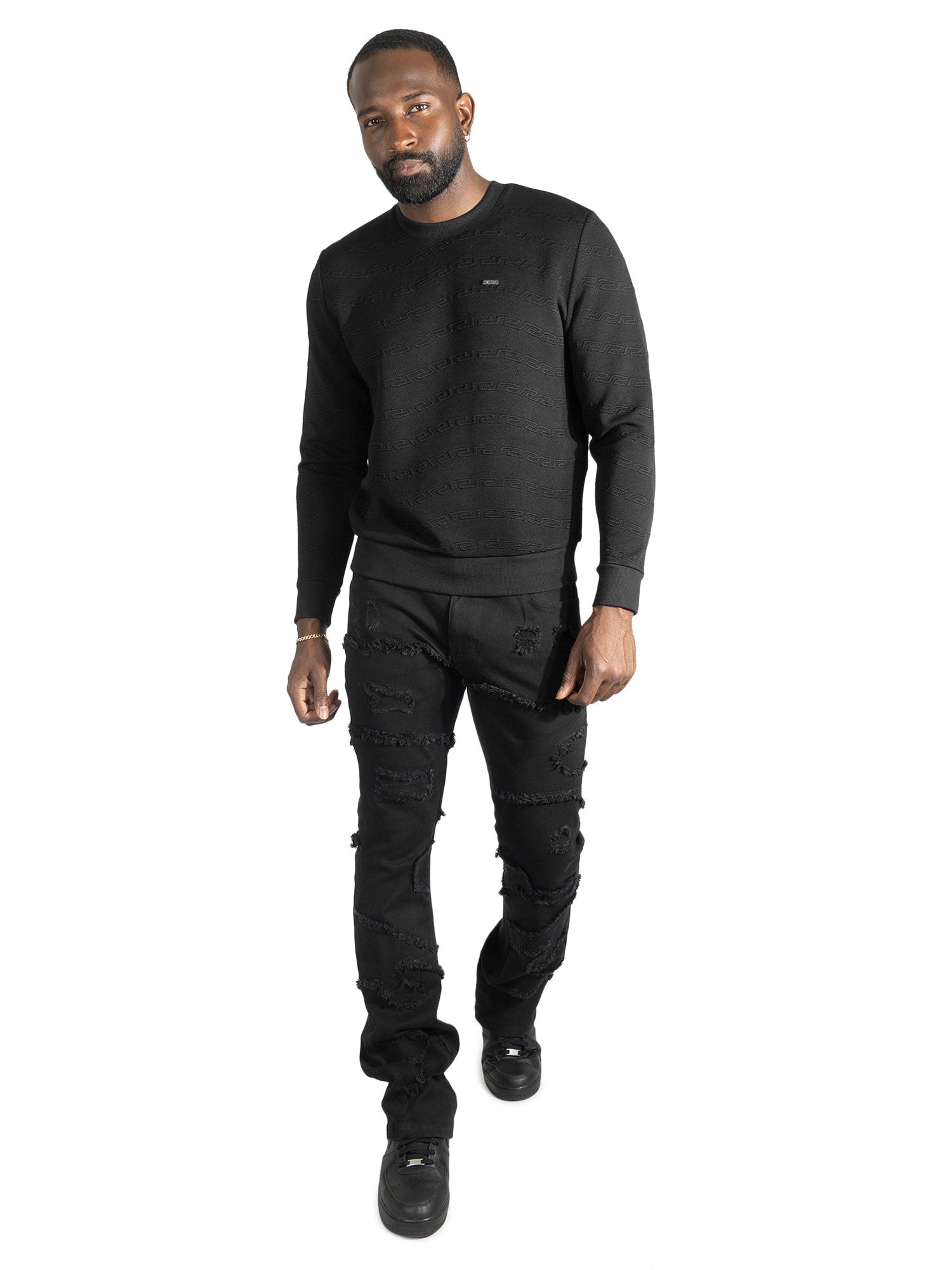 Sweatshirt | M4412 Bianco Crewneck - Black Sweatshirt Makobi Jeans USA