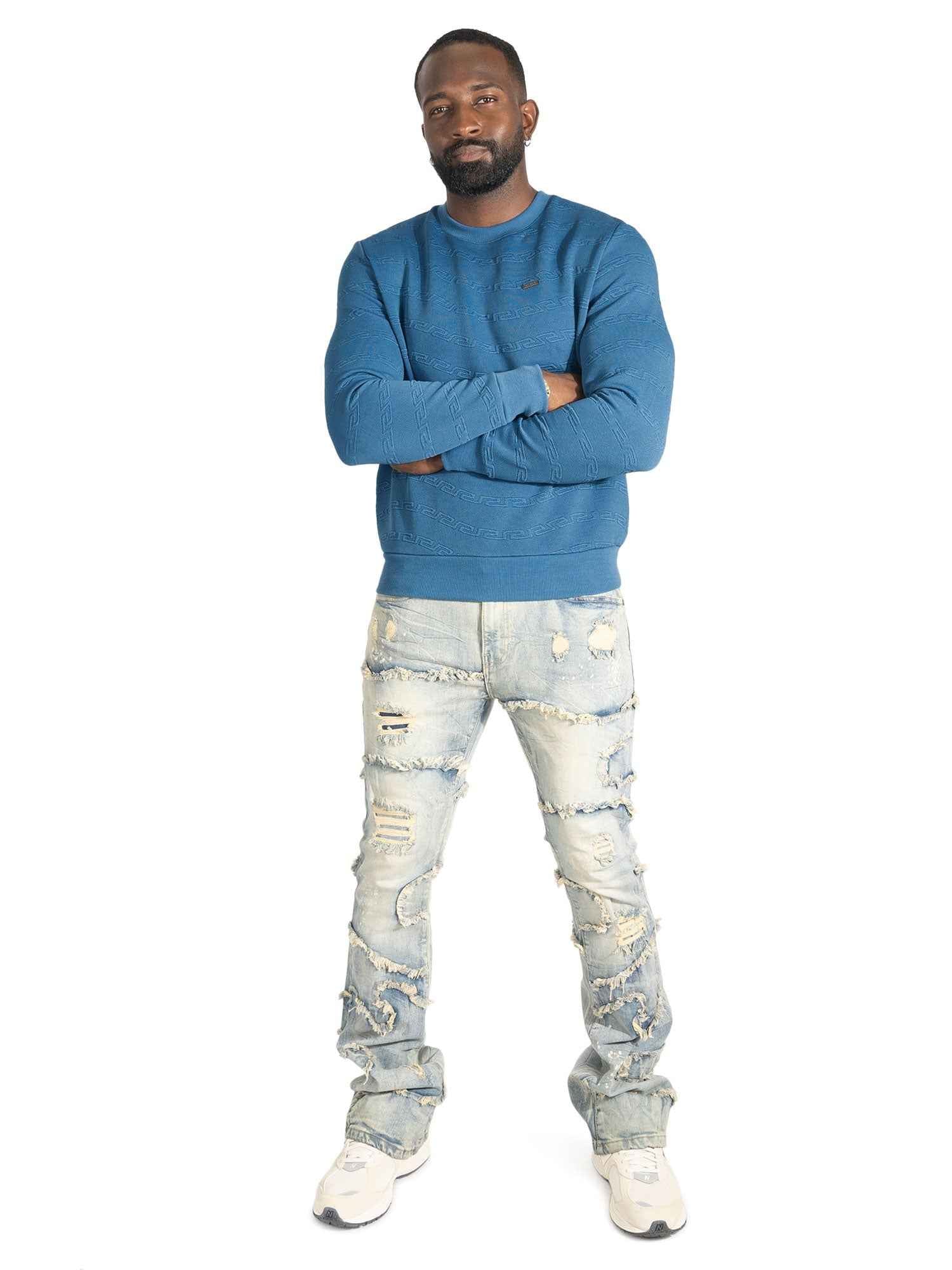 Sweatshirt | M4412 Bianco Crewneck - Blue Sweatshirt Makobi Jeans USA