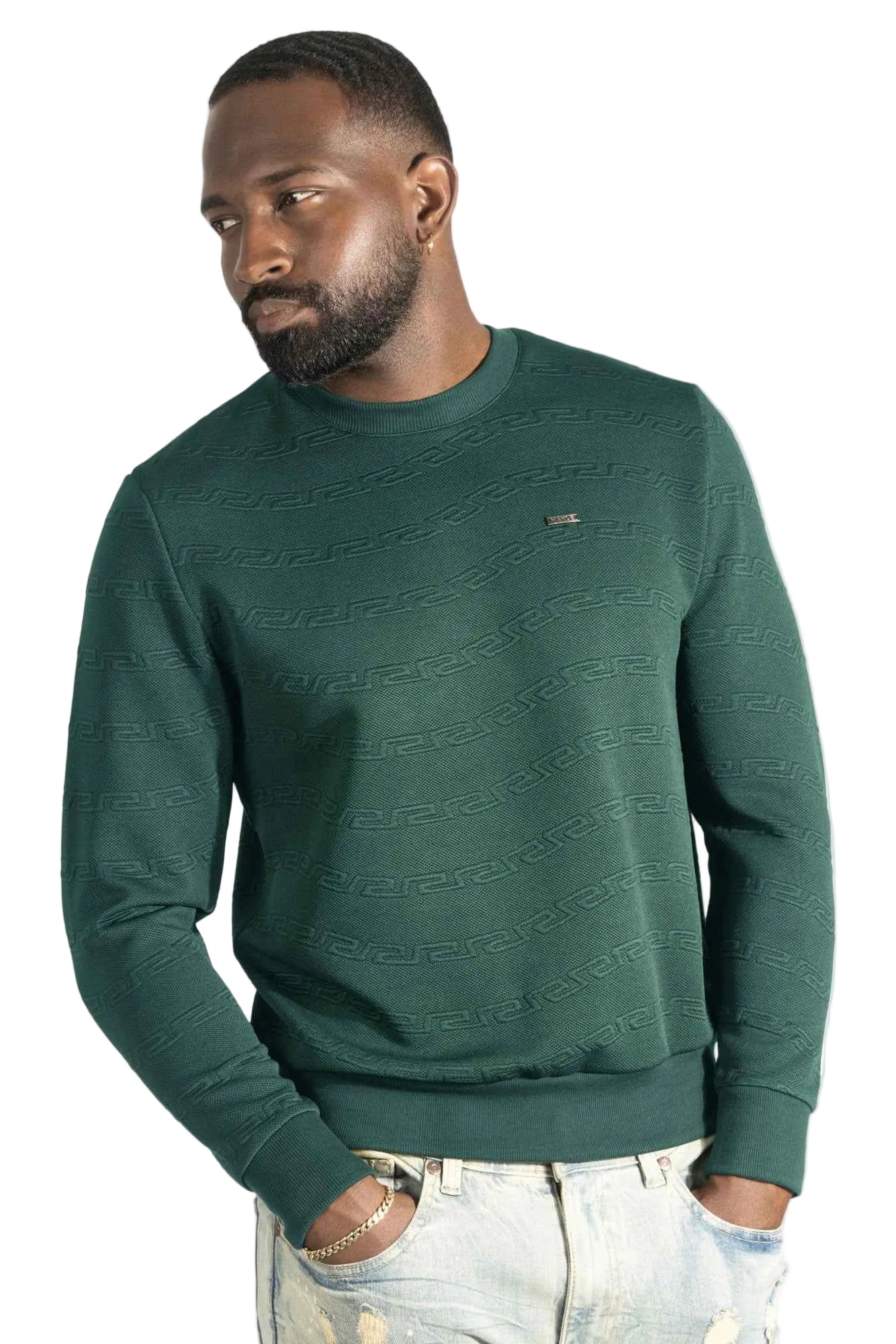 Sweatshirt | M4412 Bianco Crewneck - Green Sweatshirt Makobi Jeans USA