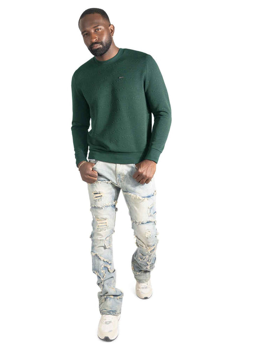 Sweatshirt | M4412 Bianco Crewneck - Green Sweatshirt Makobi Jeans USA