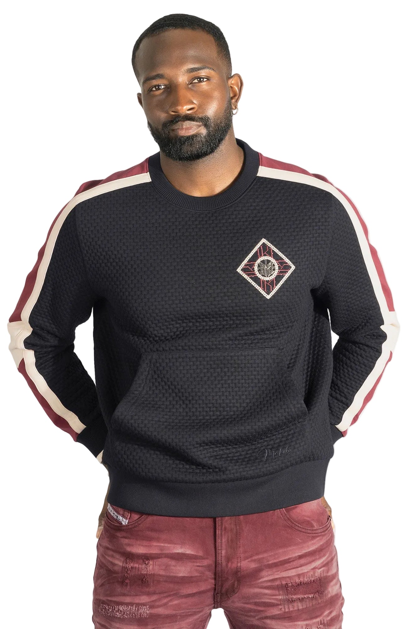 TEEK - Sweatshirt | M4555 Lorenzo Jacquard Crewneck - Black TOPS TEEK MJ