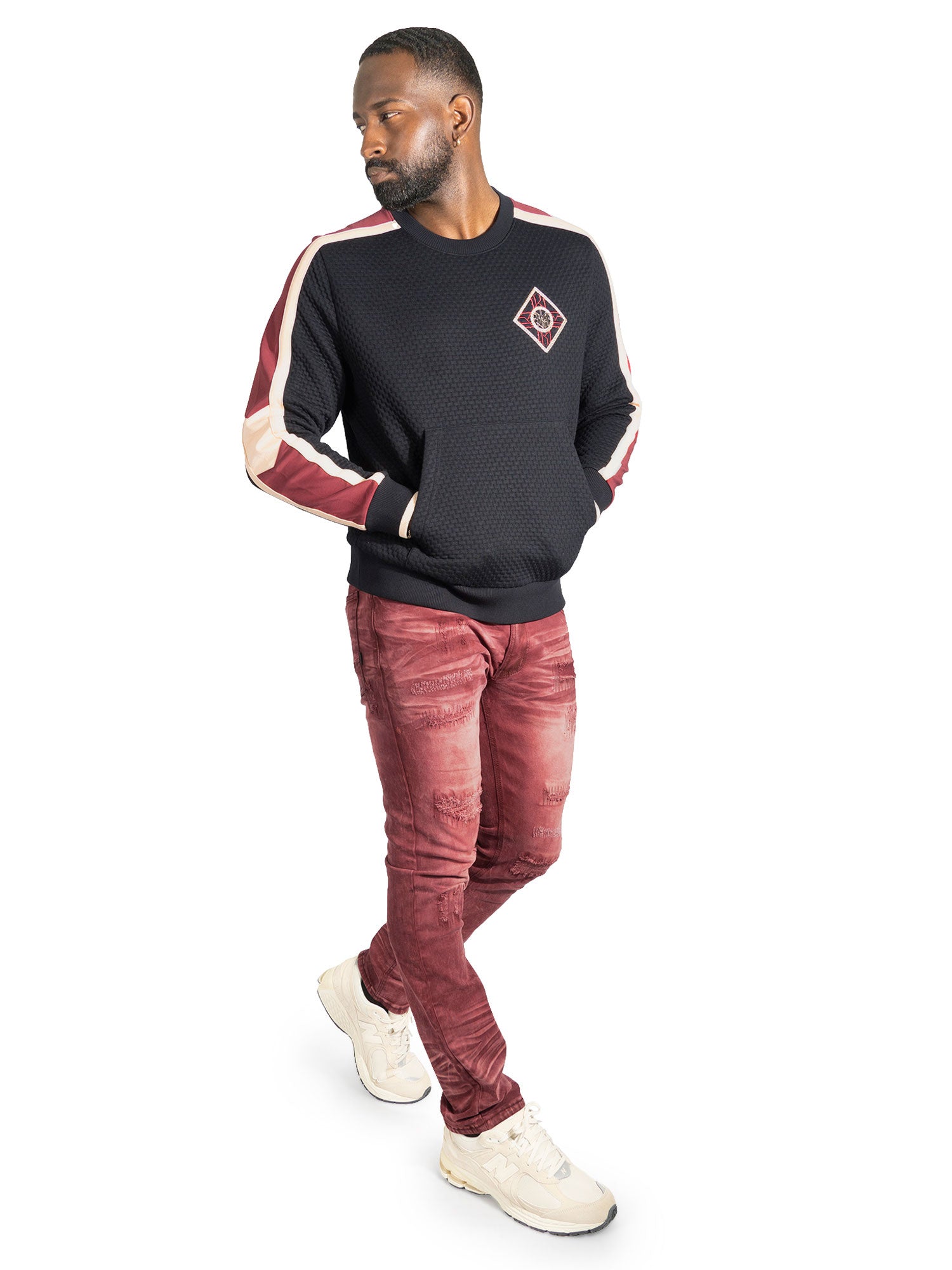 TEEK - Sweatshirt | M4555 Lorenzo Jacquard Crewneck - Black TOPS TEEK MJ