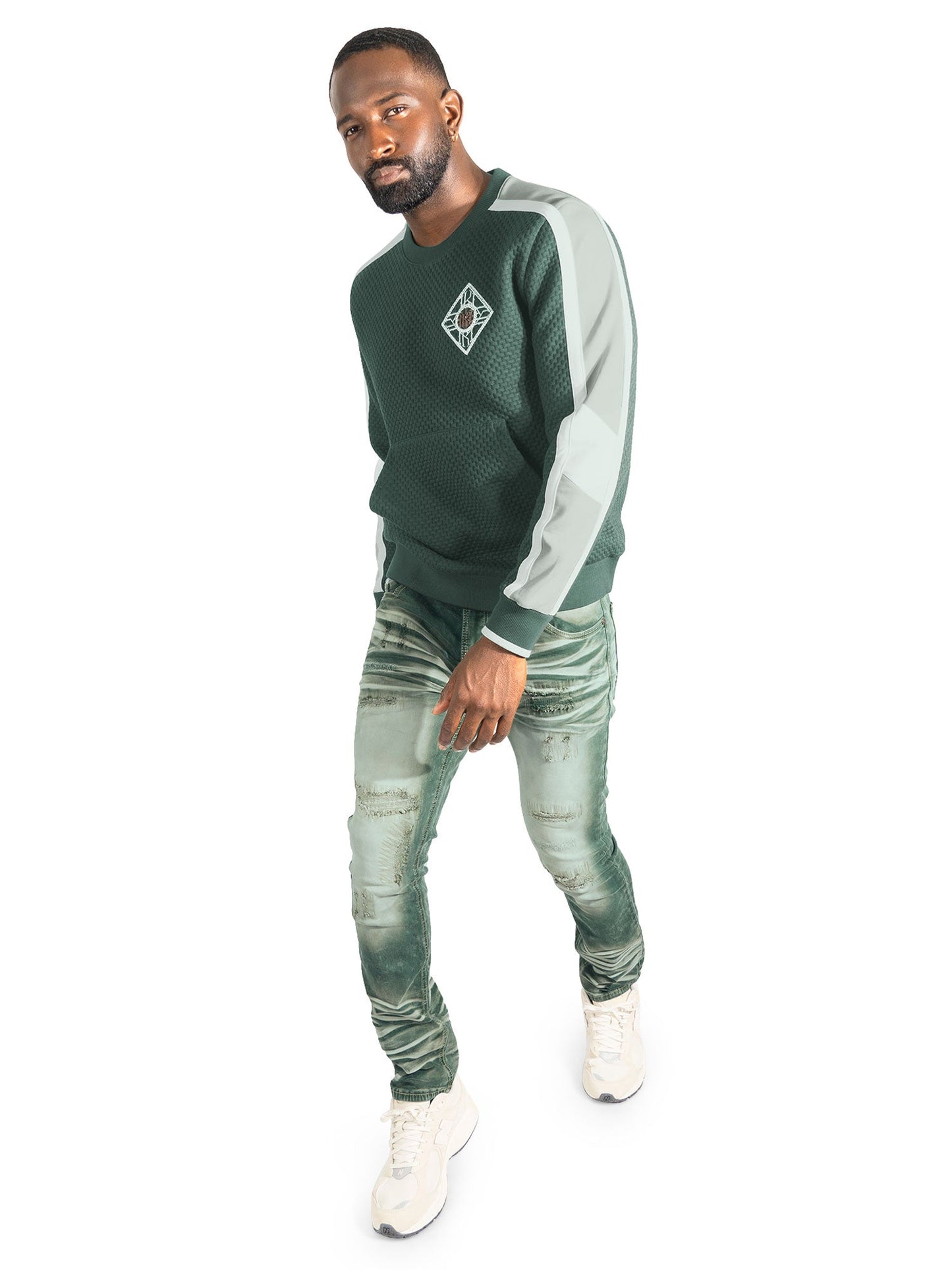 TEEK - Sweatshirt | M4555 Lorenzo Jacquard Crewneck - Green TOPS TEEK MJ