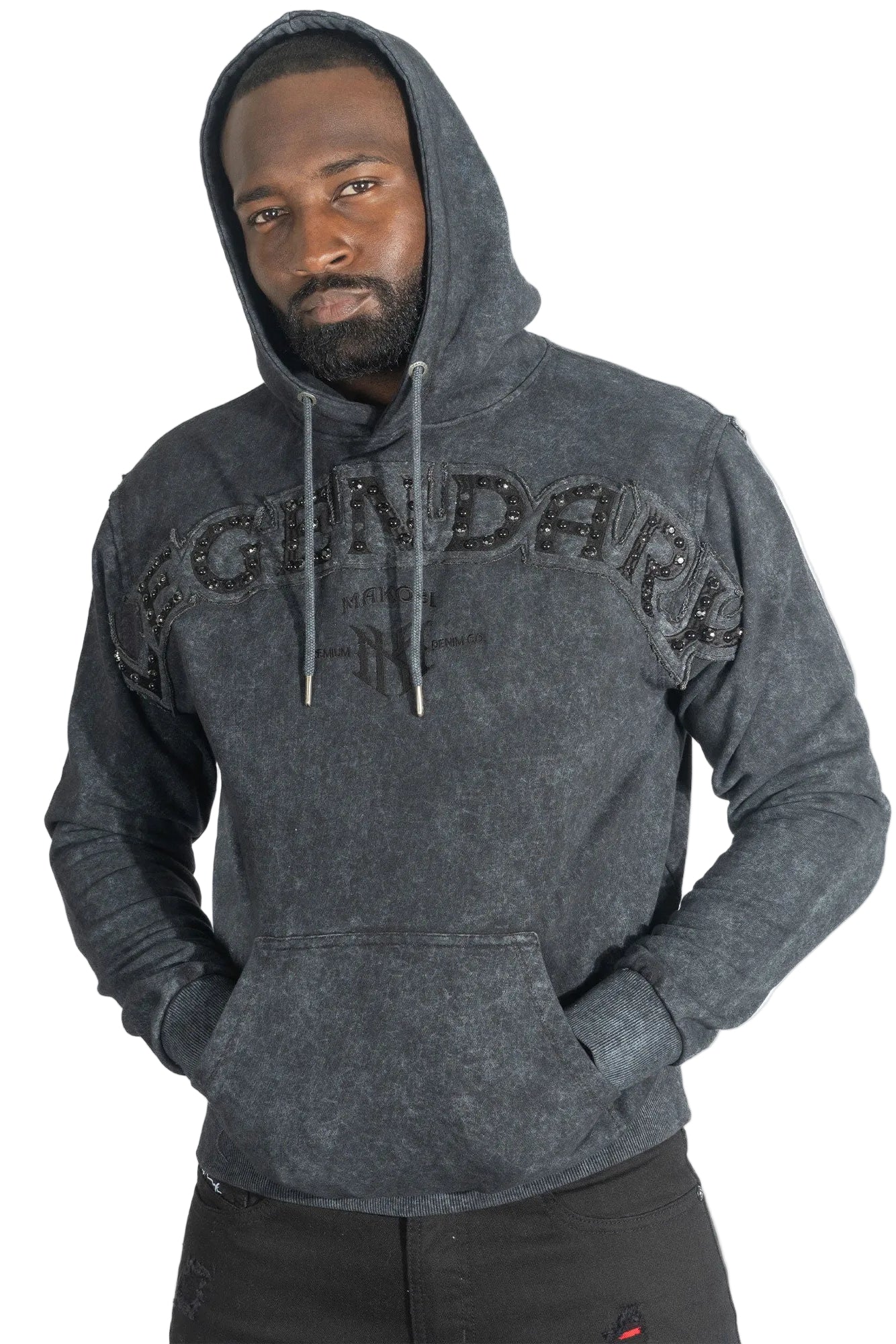 Fleece Hoodie | M4557 Sartoni Pull Over - Black Hoodies Makobi Jeans USA