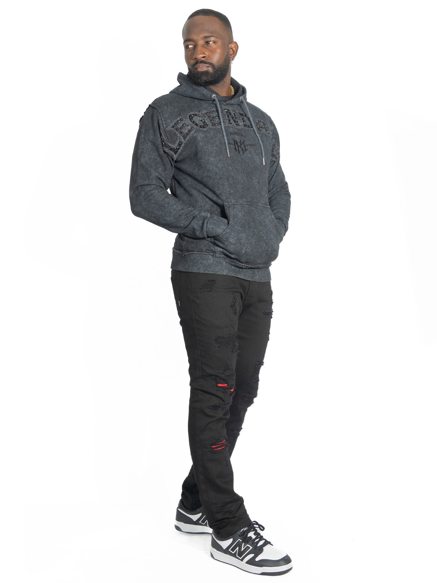 Fleece Hoodie | M4557 Sartoni Pull Over - Black Hoodies Makobi Jeans USA