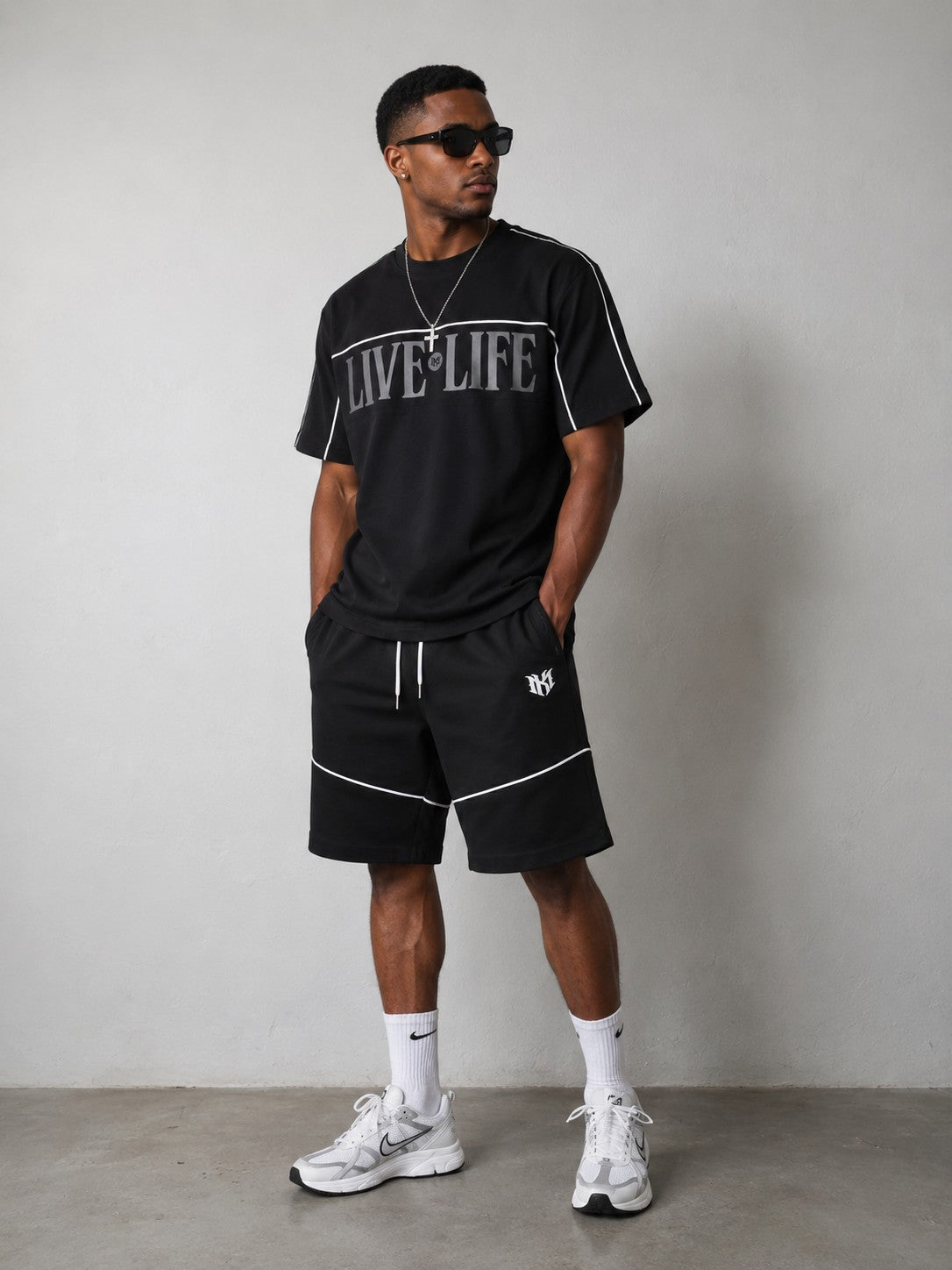 M659 Live Life Shorts - Black Shorts Makobi Jeans USA