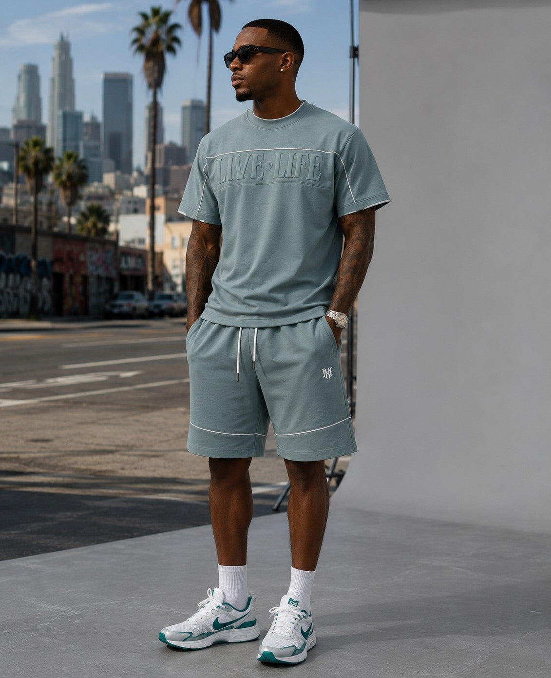M659 Live Life Shorts - Teal Shorts Makobi Jeans USA